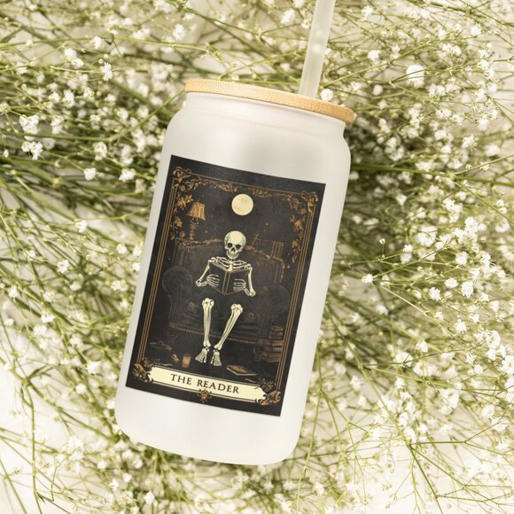 The Reader Tarot Card, Gothic Tumbler, Skeleton Coffee Cup, Witchy Pagan Gift - Picture 5 of 6